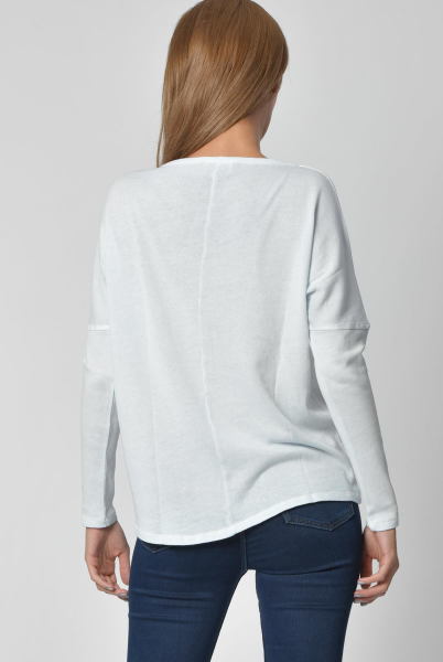 Cotton Candy Düğme Detaylı V Yaka Uzun Kol Kadın T-Shirt - Buz Mavisi