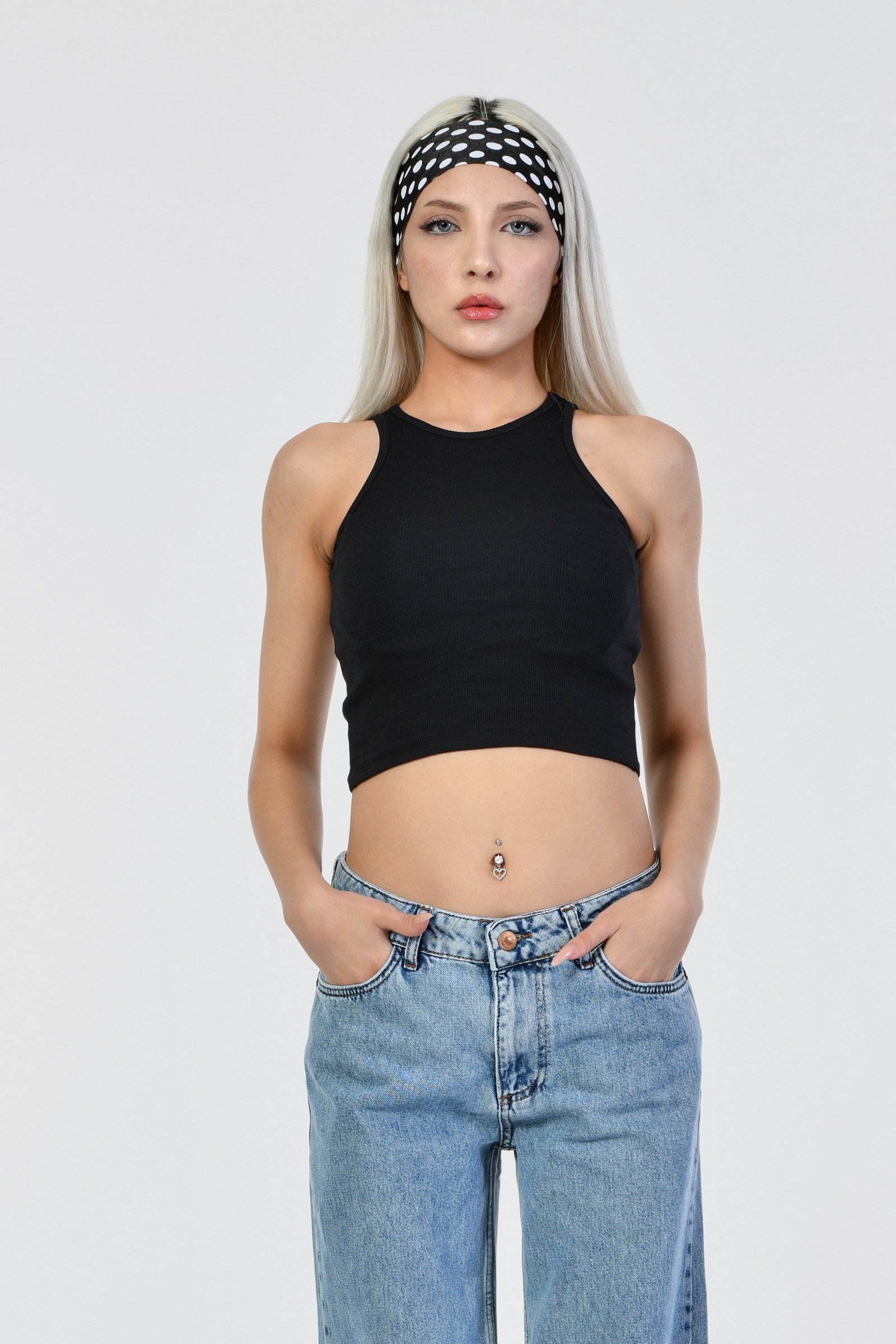 Noori Likralı Kaşkorse Halter Yaka Kadın Bluz  - Siyah