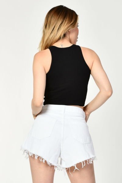 Noori Likralı Kaşkorse Halter Yaka Kadın Bluz  - Siyah