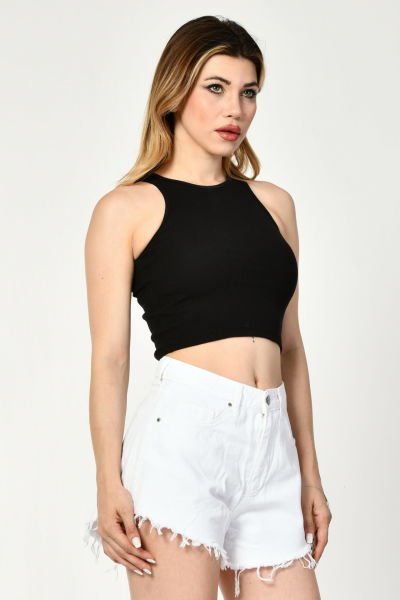 Noori Likralı Kaşkorse Halter Yaka Kadın Bluz  - Siyah