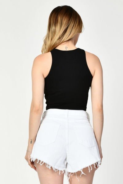 Noori Likralı Kaşkorse Halter Yaka Kadın Bluz  - Siyah