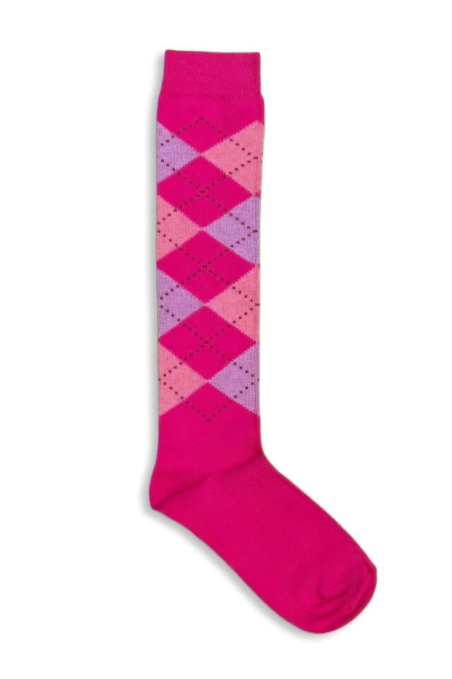 Moda1001 Kadın Ekoseli Premium Dizaltı Çorabı  - Fuşya