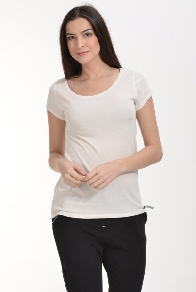 Cotton Candy Yuvarlak Yaka Kısa Kol Basic Kadın T-Shirt - Ekru