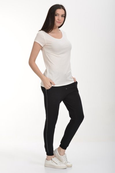 Cotton Candy Yuvarlak Yaka Kısa Kol Basic Kadın T-Shirt - Ekru