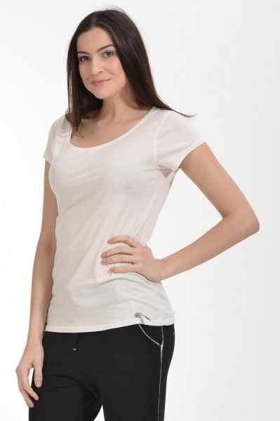 Cotton Candy Yuvarlak Yaka Kısa Kol Basic Kadın T-Shirt - Ekru