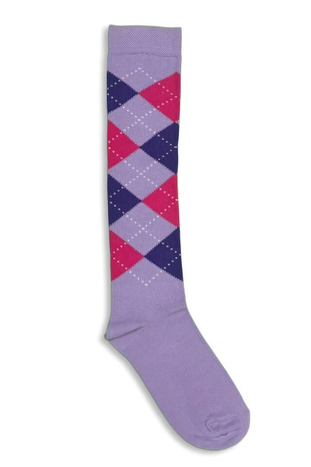 Moda1001 Kadın Ekoseli Premium Dizaltı Çorabı  - Lila