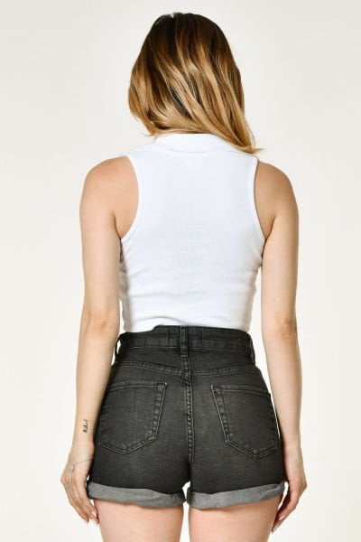 Noori Likralı Kaşkorse Polo Yaka Düğmeli Kadın Bluz  - Beyaz