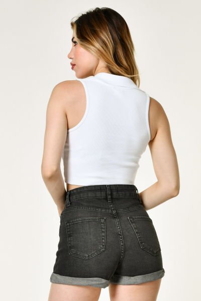 Noori Likralı Kaşkorse Polo Yaka Düğmeli Kadın Bluz  - Beyaz