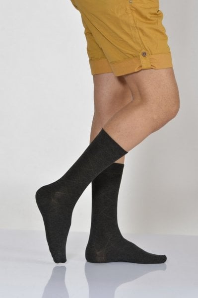 Erkek Zümrüt Desen Bambu Soket Çorabı  - Koyu Gri