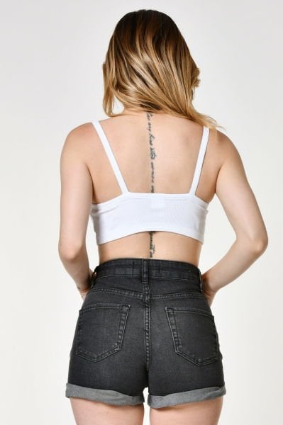 Noori Likralı Kaşkorse İnce Askılı Kadın Crop Top  - Beyaz