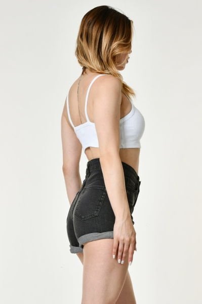 Noori Likralı Kaşkorse İnce Askılı Kadın Crop Top  - Beyaz