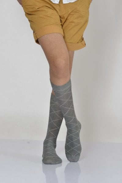 Erkek Zümrüt Desen Bambu Soket Çorabı  - Gri