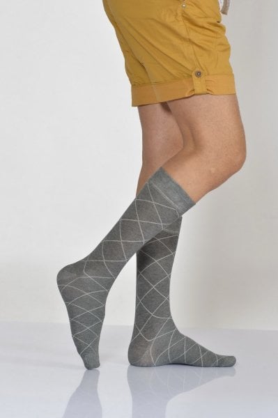 Erkek Zümrüt Desen Bambu Soket Çorabı  - Gri