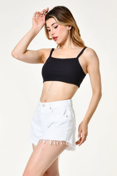 Noori Likralı Kaşkorse İnce Askılı Kadın Crop Top  - Siyah