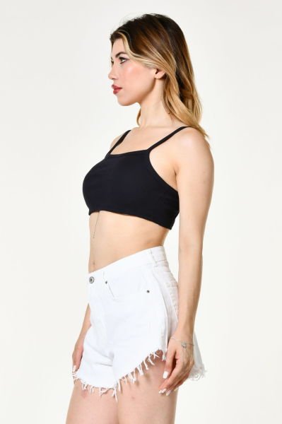 Noori Likralı Kaşkorse İnce Askılı Kadın Crop Top  - Siyah