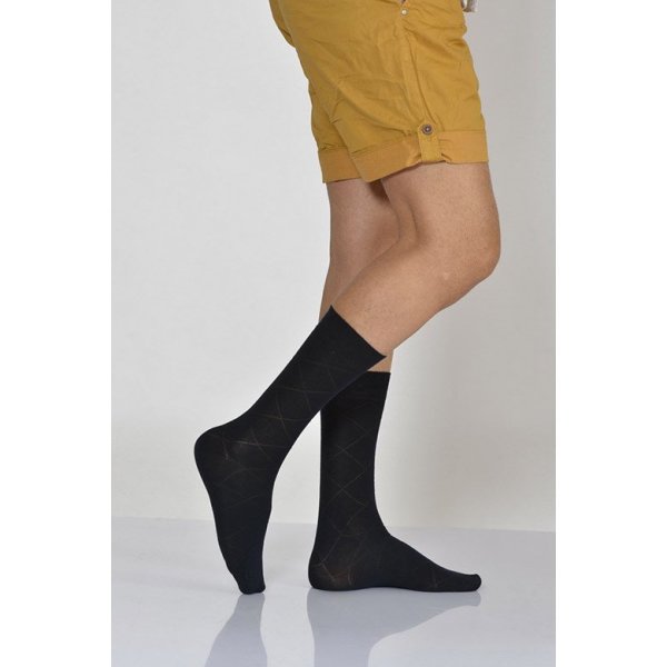 Erkek Zümrüt Desen Bambu Soket Çorabı  - Siyah