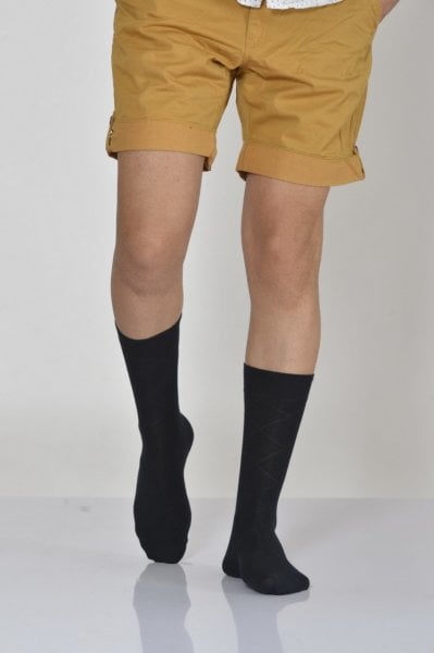 Erkek Zümrüt Desen Bambu Soket Çorabı  - Siyah