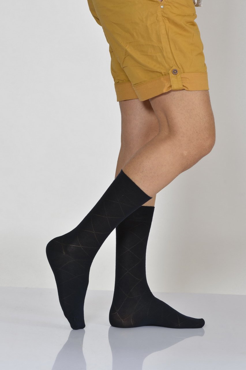 Erkek Zümrüt Desen Bambu Soket Çorabı  - Siyah