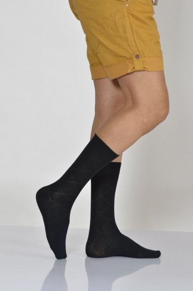 Erkek Zümrüt Desen Bambu Soket Çorabı  - Siyah