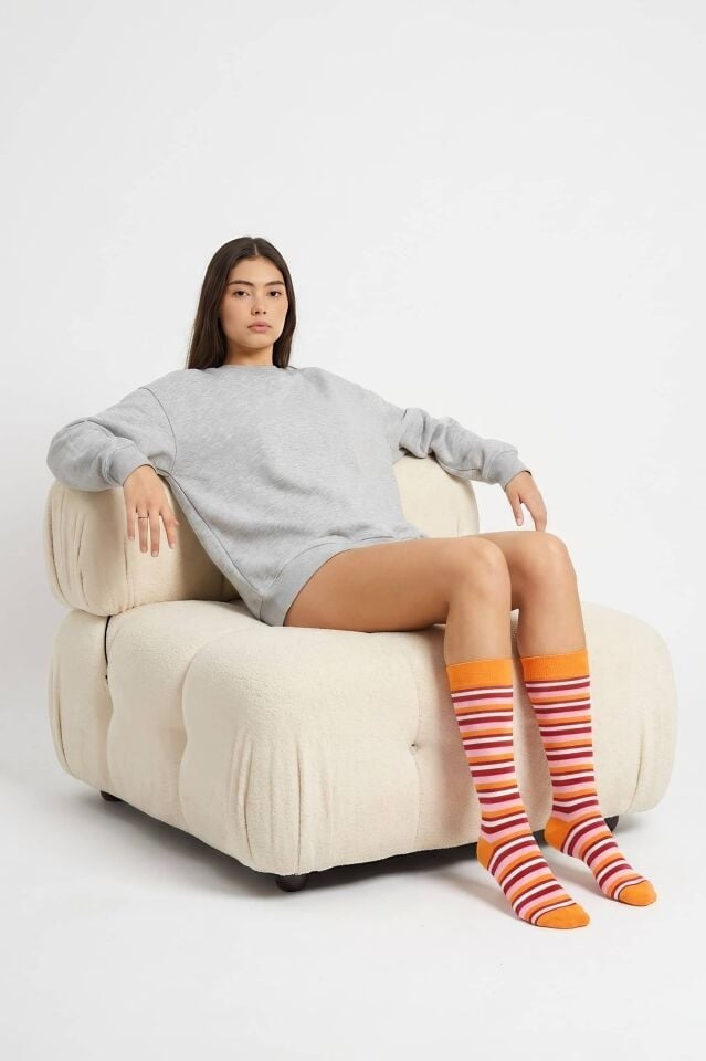 Moda1001 Kadın Çemberli Premium Dizaltı Çorabı  - Turuncu