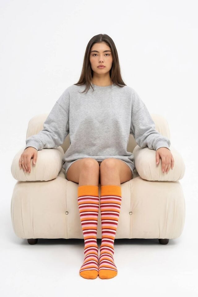 Moda1001 Kadın Çemberli Premium Dizaltı Çorabı  - Turuncu