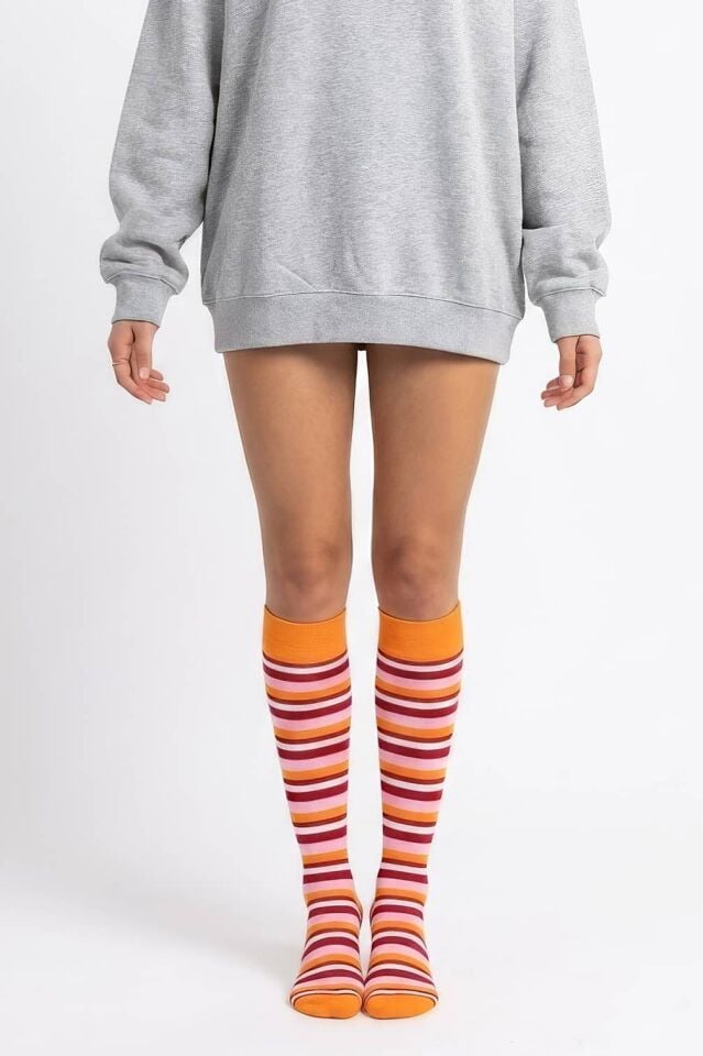 Moda1001 Kadın Çemberli Premium Dizaltı Çorabı  - Turuncu