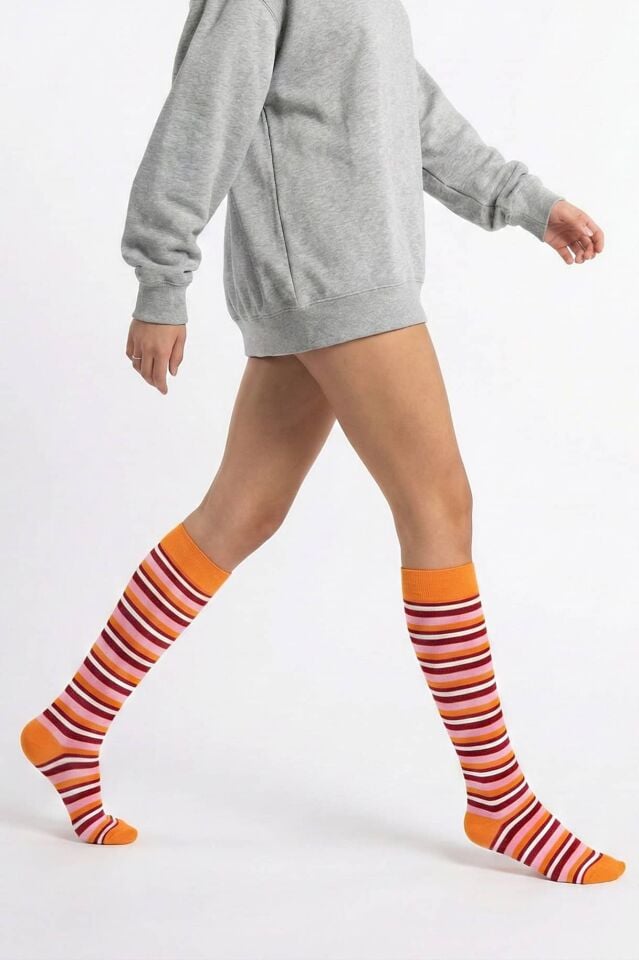 Moda1001 Kadın Çemberli Premium Dizaltı Çorabı  - Turuncu