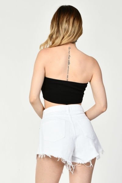 Noori Likralı Kaşkorse Straplez Kadın Crop Top  - Siyah