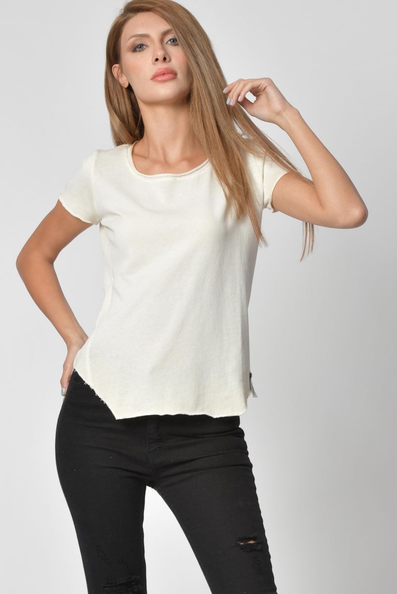 Cotton Candy Geniş Bisiklet Yaka Kadın T-Shirt - Krem