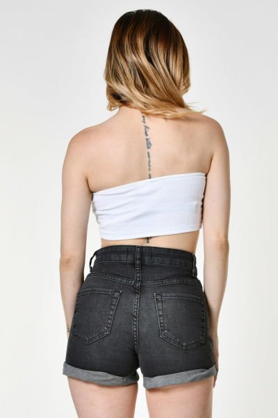 Noori Likralı Kaşkorse Straplez Kadın Crop Top  - Beyaz