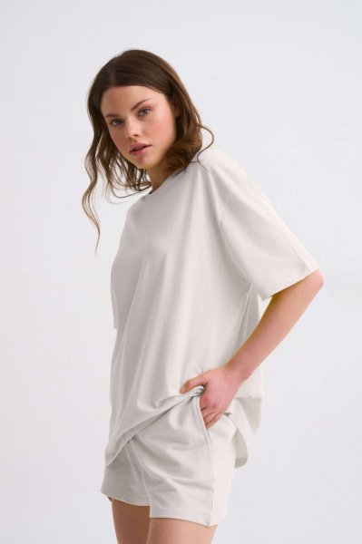 Organik Cepli Regular Fit Bağcıklı Kadın Şort - Ekru Ekru - L