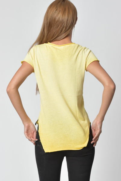 Cotton Candy Geniş Bisiklet Yaka Kadın T-Shirt - Sarı