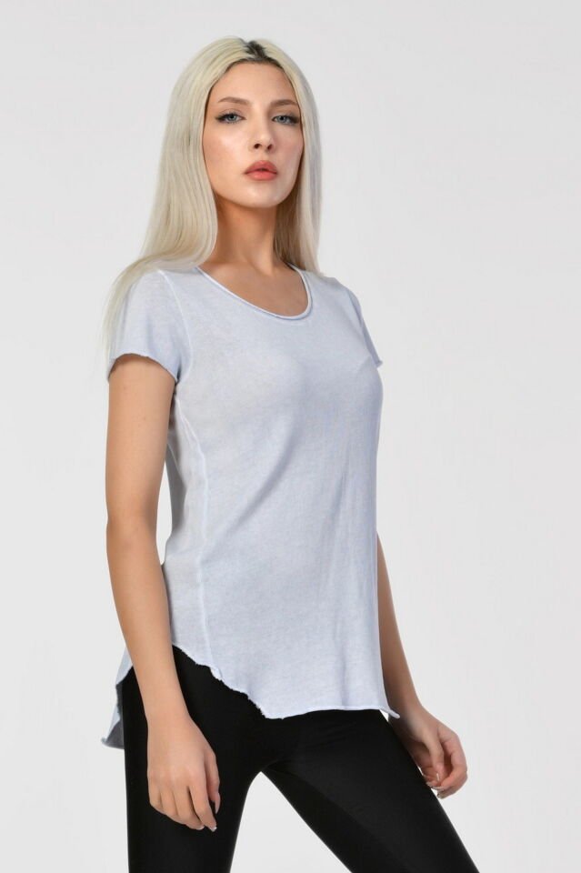 Cotton Candy Geniş Bisiklet Yaka Kadın T-Shirt - Buz Mavisi