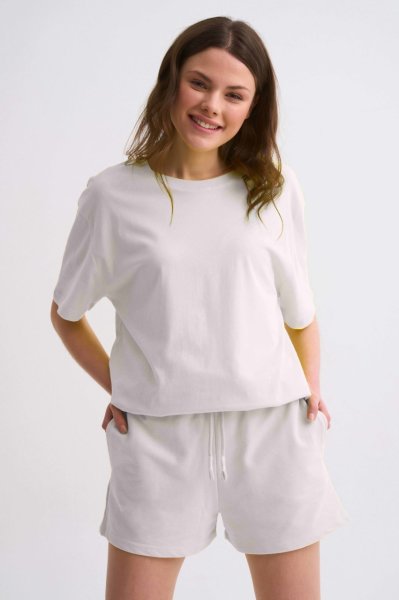Organik Cepli Regular Fit Bağcıklı Kadın Şort - Ekru Ekru - S