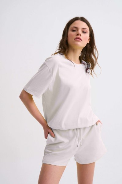 Organik Cepli Regular Fit Bağcıklı Kadın Şort - Ekru Ekru - S