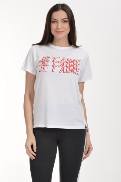 Cotton Candy Je T'aime Baskılı Kısa Kol Kadın T-Shirt - Beyaz