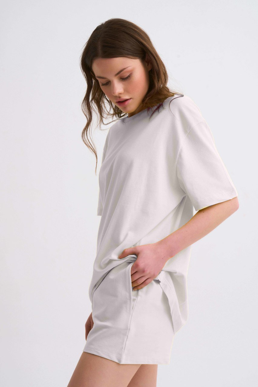 Organik Cepli Regular Fit Bağcıklı Kadın Şort - Ekru Ekru - XS