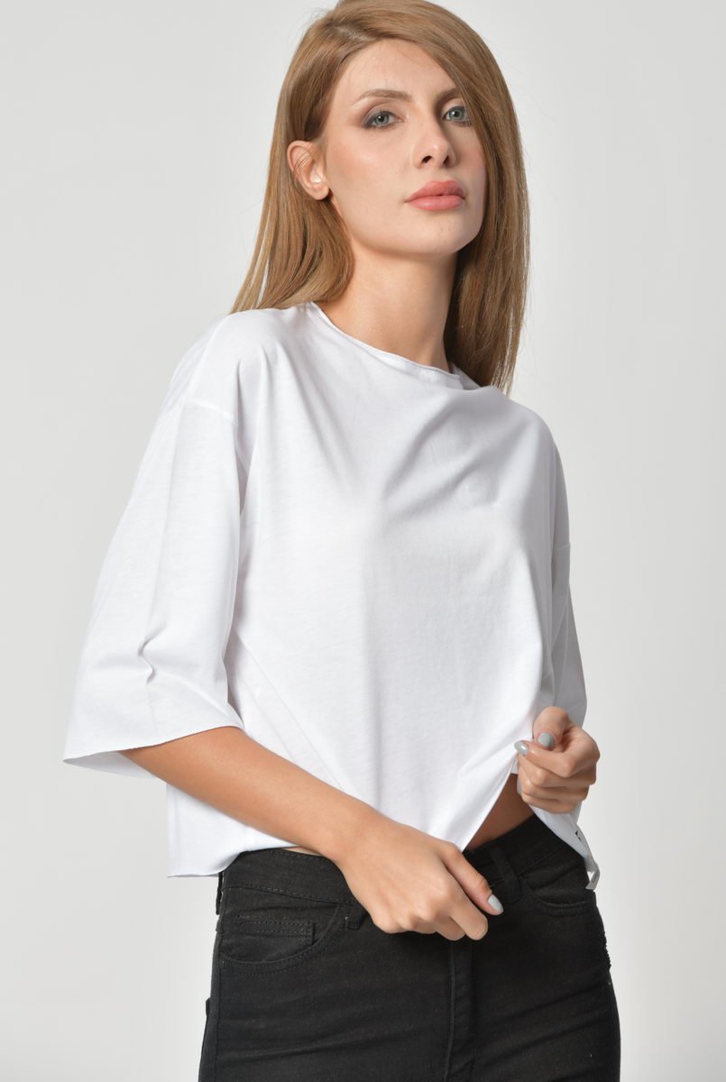 Cotton Candy Bisiklet Yaka Kadın T-Shirt - Beyaz