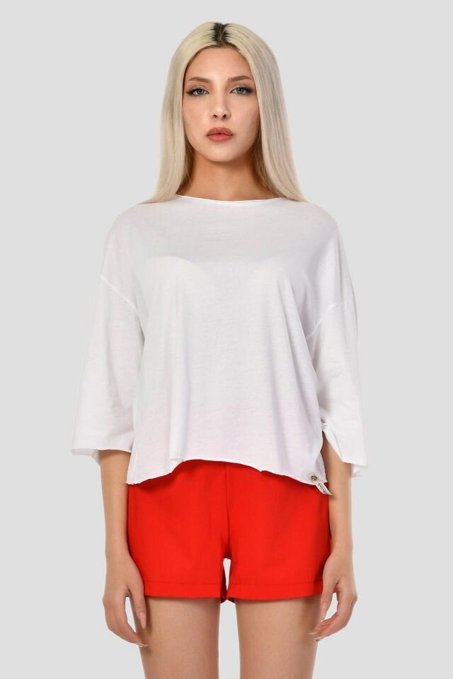 Cotton Candy Bisiklet Yaka Kadın T-Shirt - Beyaz