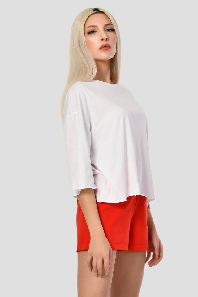 Cotton Candy Bisiklet Yaka Kadın T-Shirt - Beyaz