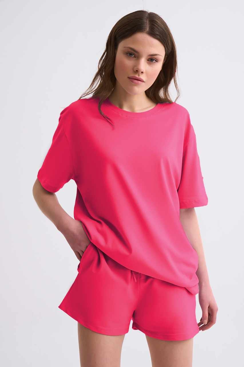 Organik Cepli Regular Fit Bağcıklı Kadın Şort - Pembe Pembe - M