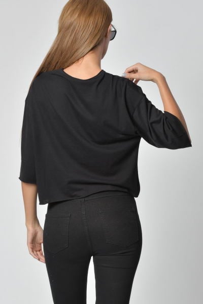 Cotton Candy Bisiklet Yaka Kadın T-Shirt - Siyah