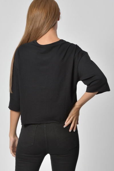 Cotton Candy Bisiklet Yaka Kadın T-Shirt - Siyah