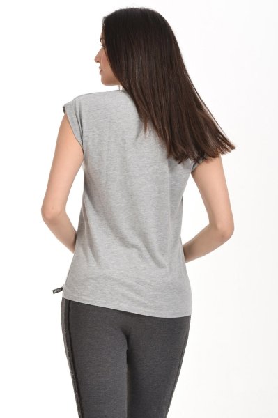 Cotton Candy Baskılı Kısa Kol Kadın T-Shirt - Gri Melanj