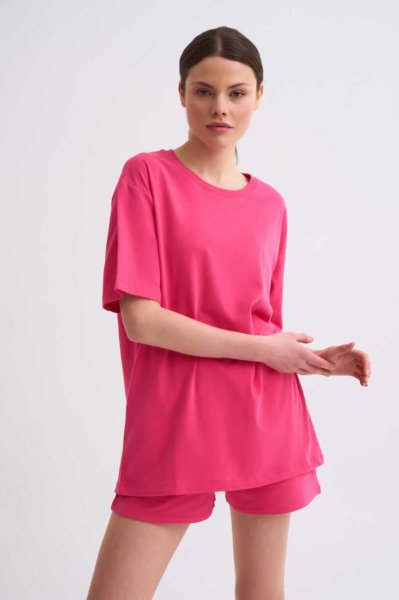 Organik Cepli Regular Fit Bağcıklı Kadın Şort - Pembe Pembe - S
