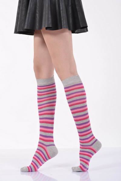 Kadın Çemberli Dizaltı Çorabı   - Açık Gri Tekli Paket