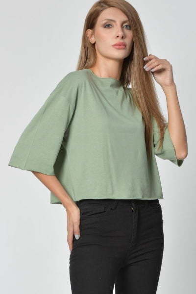 Cotton Candy Bisiklet Yaka Kadın T-Shirt - Su Yeşili