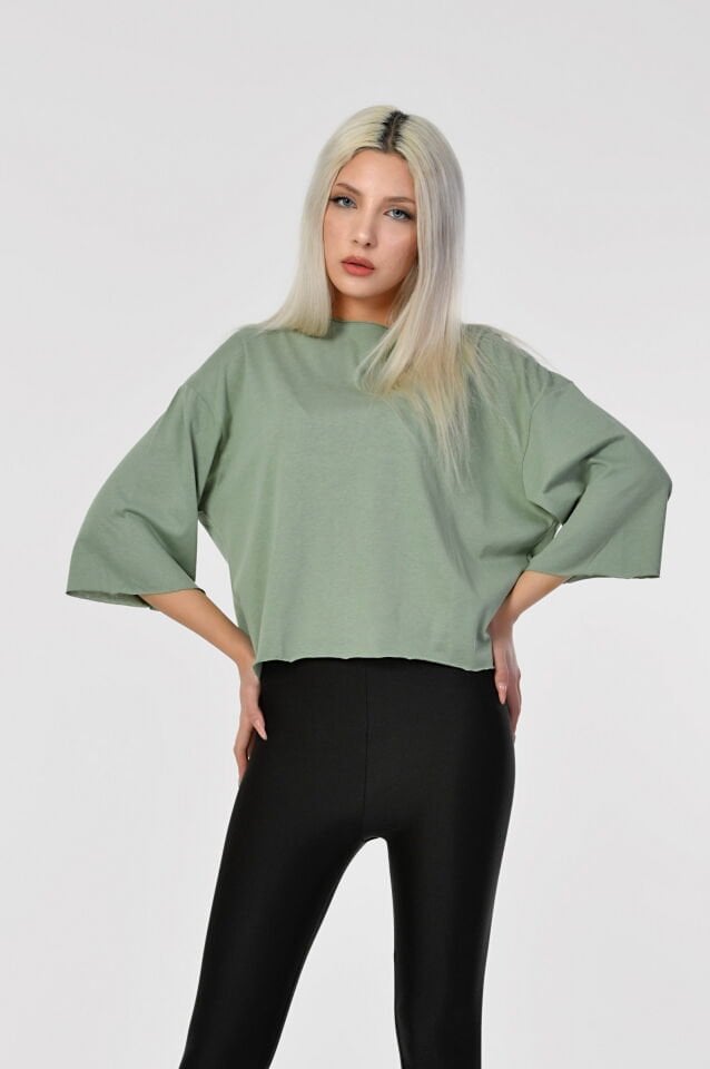 Cotton Candy Bisiklet Yaka Kadın T-Shirt - Su Yeşili