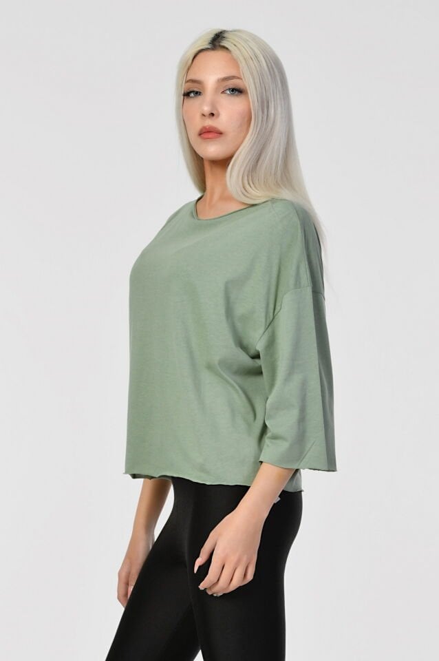 Cotton Candy Bisiklet Yaka Kadın T-Shirt - Su Yeşili