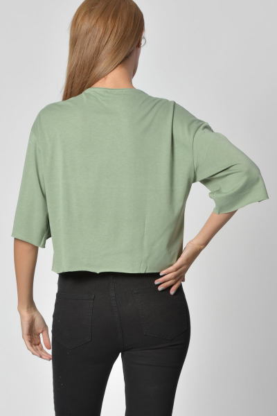 Cotton Candy Bisiklet Yaka Kadın T-Shirt - Su Yeşili